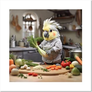 Cockatiel calopsitte cooking kitchen Posters and Art